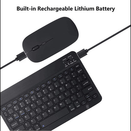 Kit De Mouse Y Teclado Bluetooth Recargable Para Tablet Negro