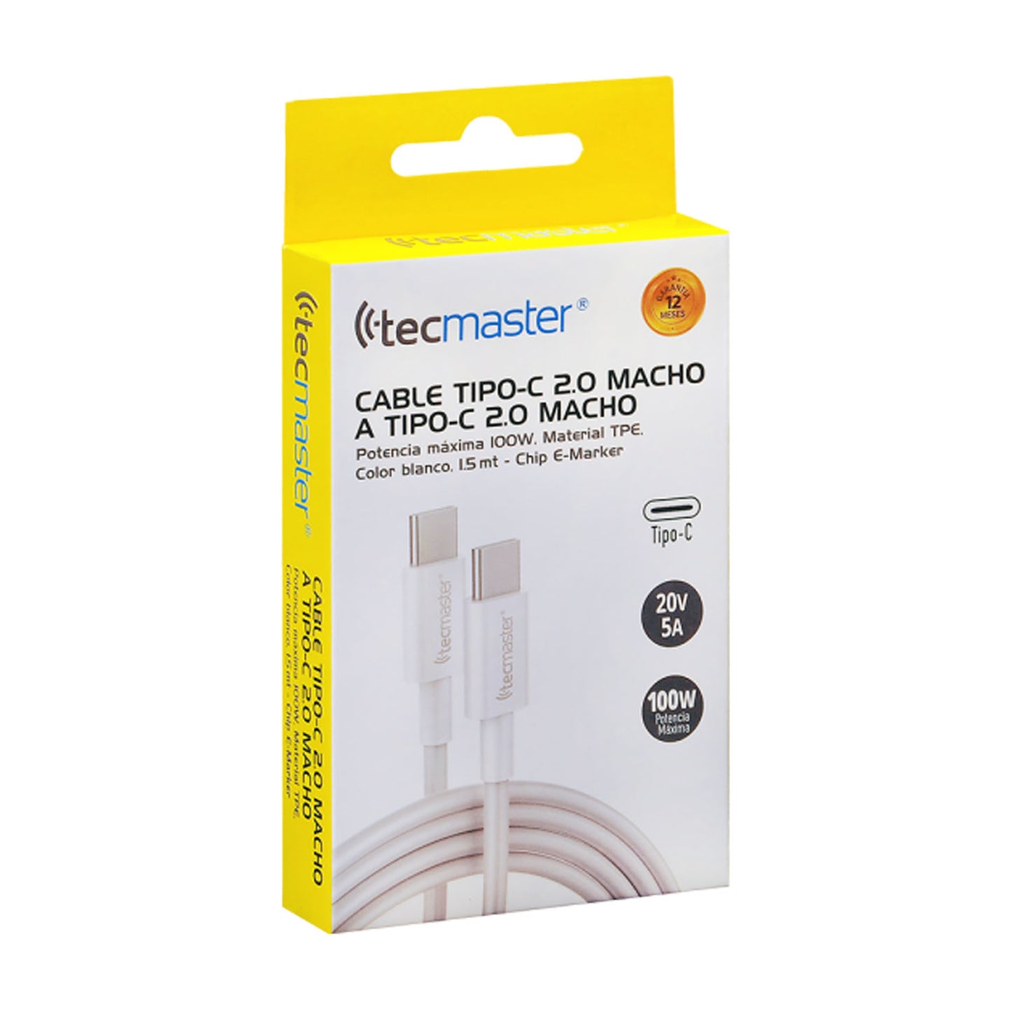 Cable Tipo-C a Tipo- C 2.0 Carga Rapida 100w White TM-200531