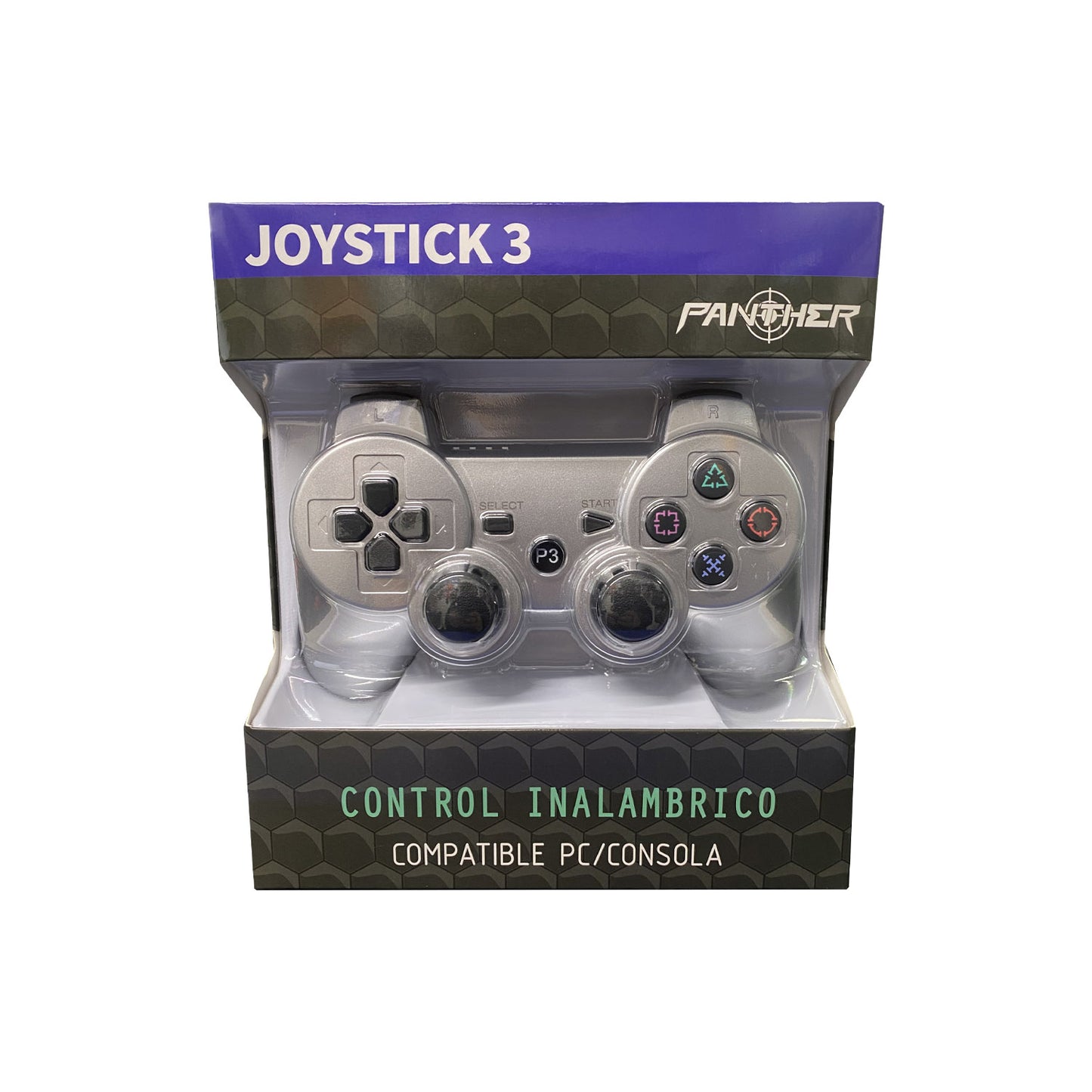 Control Joystick Para Ps3 Panther Plateado + Cable Carga