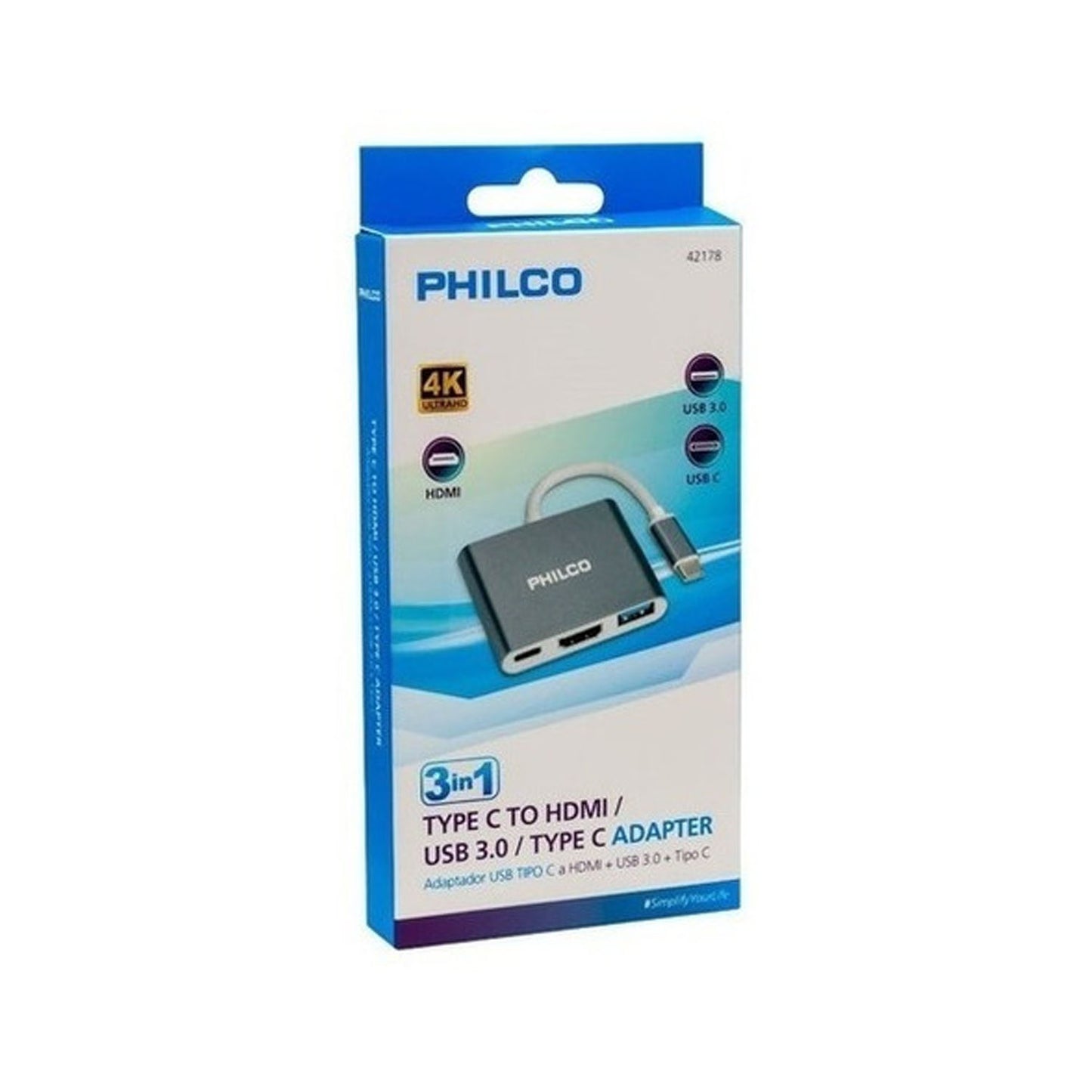 Adaptador Hub 3 En 1 De Tipo-c A Usb 3.0/hdmi/tipo-c  42178