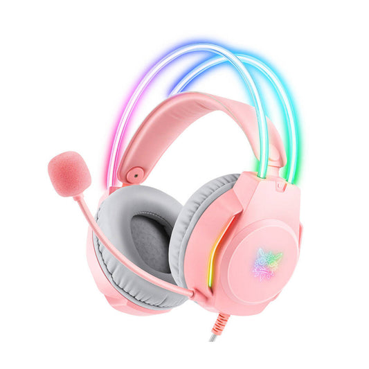 Audífono Gamer Onikuma X26 Rgb Pink 3.5 + Usb Para Luces