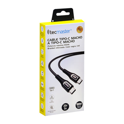 Cable Tipo-C Reforzado Carga Rapida 100w 1mt Negro TM-200547