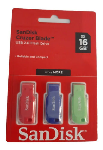 Pack 3  Pendrive 16gb Sandisk Usb 2.0 Cruzer Blade -pc-