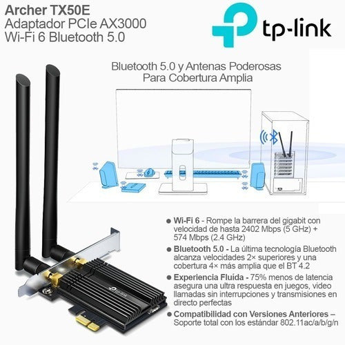 Adaptador Pcie Ax3000 Wi-fi 6 Bluetooth 5.0 Tp Link Tx50e
