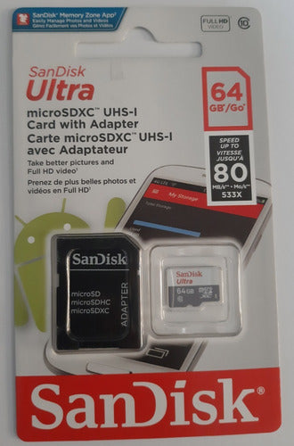 Memoria Micro Sd Sandisk 64gb Clase 10